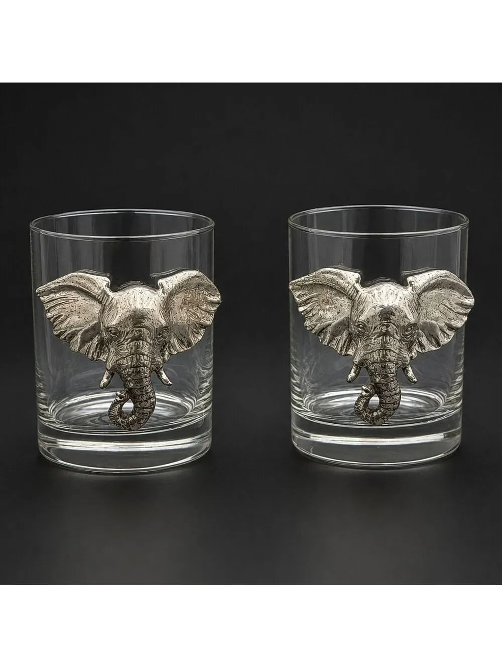 Rare Vtg Arthur Court Elephant  Old Fashioned Glasses Set of 2 Barware 4.5